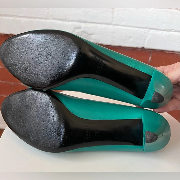 Gucci Tom Ford Hysteria Kitten Heel Pumps Turquoise Green Crest Aqua - Picture 14 of 15